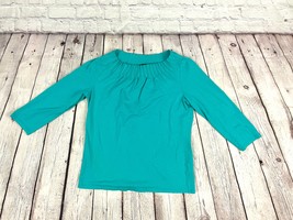 Talbots Blue 3/4 Sleeve Top SMALL Ruched Collar Cotton Blend Soft Women&#39;s - $20.70