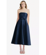 Alfred Sung 801...Strapless Bow-Waist Full Skirt Satin Midi Dress..Midni... - £59.98 GBP
