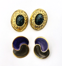 Lot Of Two Vintage 80s Gold Tone Chunky Clip On Earrings - £21.68 GBP