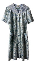 Barbizon Short Sleeved House Coat Sleepware Pearl Snap Womens M Blue Gra... - £15.70 GBP
