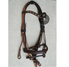 Brown Leather Horse Bridle with Matching Clear Crystal Browband and Soft Padded  - £55.08 GBP