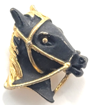 Horse Head Bridle Black Gold Tone Figural Pin Equestrian Riding Western ... - $18.24 CAD