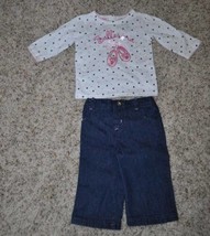 Girls Shirt Pants Set Young Hearts Blue White Ballerina Long Sleeve-sz 3/6 month - £7.12 GBP