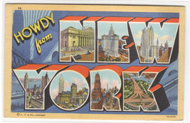 Howdy from New York Large Letter Linen 1940 postcard - £5.14 GBP