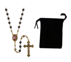 NEW St. Michael Rosary Antique Style Bronze Black Matte Satin Beads Catholic - £11.18 GBP