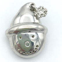 SNOWMAN head pin/pendant - silver-tone brooch with hat &amp; snowflake dangle tassel - £11.99 GBP