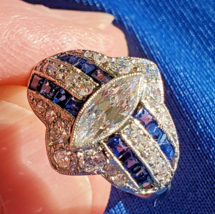 Earth mined Diamond Art Deco Engagement Ring Antique Marquise Platinum Solitaire - $12,642.07 CAD