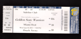1/16/13 Miami Vs. Golden State Ticket Lebron James Youngest To Reach 20,000 Pts. - £46.00 GBP
