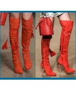 Tall Russet Suede Leather Lace Up Stiletto High Heel Zip Up Over The Kne... - €320,87 EUR