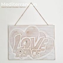 Carved Wooden Wall Art - Mediterranean Style Distressed White Decorative Love Pe - £23.97 GBP