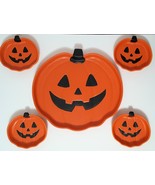 NEW 5 Piece Halloween Jack O Lantern Serving Set 1 Platter and 4 Appetiz... - £110.93 GBP