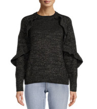 Time and Tru Women&#39;s Shimmering Black Ruffle Sweater pull over size Medi... - £11.17 GBP