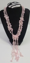 Rose Quartz Stone Beaded Necklace Vtg Ladies Boho Fashion Beautiful Layered Pink - £19.02 GBP