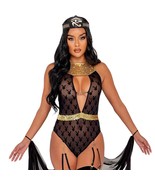Playboy Cleopatra Costume Sheer Bodysuit Flocked Logo Arm Drapes Collar ... - £60.96 GBP