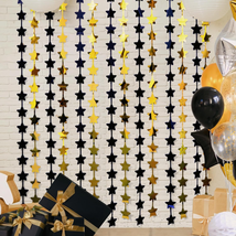 Black and Gold Glitter Stars Birthday Decorations 2 Pack 3.3X6.6 Ft Each Bright - £16.69 GBP