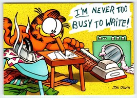 Garfield Cat Postcard Never Too Busy To Write Housework Jim Davis 1978 Unused - £5.73 GBP