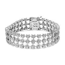 18K White Gold 7.5 Cttw Diamond 3 Row Floral Link Bracelet, 7&quot; - £26,752.51 GBP