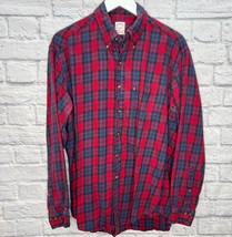 Brooks Brothers Mens Size L Button Down Flannel Shirt Red Blue Plaid Cotton - £19.57 GBP