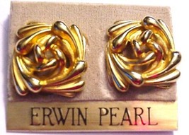 Erwin Pearl Signed Goldtone Huggie Clip On Earrings NOC - $37.12