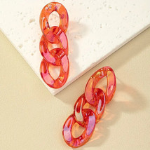 Acrylic Chain Link Post Back Earrings Red Colorful Iridescent Lightweight - $225.69 MXN