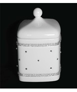 White Ceramic Allover Rhinestones Rows 2-Pc Cotton Ball / Trinkets Squar... - $39.99