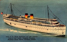 Linen POSTCARD- S.S. &quot;South American&quot; On Lake Superior BK61 - £4.37 GBP