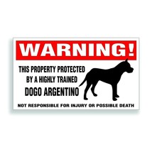 Warning DECAL trained DOGO ARGENTINO dog bumper or window sticker - £7.93 GBP