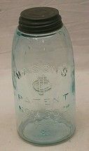 CFJ Co. Blue Mason&#39;s Brand Glass Canning Jar Boyd&#39;s Zinc Lid 2 Quart Patent 1858 - £79.61 GBP