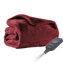 Sunbeam Velvet Plush Electric Heated Warming Heat Throw Blanket Garnet Red - £34.51 GBP