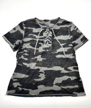 Lucky Brand Women’s Camo Tee Shirt Short Sleeve Lace Up Neckline Size Large - £14.15 GBP