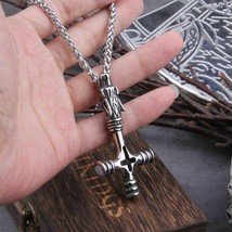 Newest Stainless Steel Nordic Viking Dragon Cross Necklace with Wooden Box Gift - £21.07 GBP