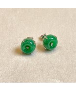 18K White Gold Round Green Jade Earrings | Real Jade Diamond Earrings | ... - $8,908.45 CAD