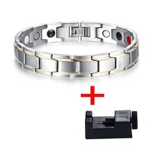 Health Bracelet Men Jewelry Black Stainless Steel Chain Adjustable free box - £18.30 GBP