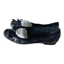 Stuart Weitzman Sliver Black Metallic Snake Skin Embossed Leather Flats Size 7M - £54.60 GBP