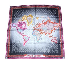 Louis Vuitton Schal World map 86 CM Monogramm Seide 34” Zoll Grau Lila YA29 - £431.19 GBP