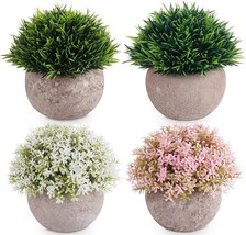Artificial Potted Plants By Lemonfilter, 4 Pcs. Mini Fake Flower And Gra... - £24.36 GBP