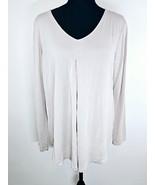 Soft Surroundings Womens Top Shirt L Beige Taupe V Neck Pleat Stretch Ca... - $29.14 CAD