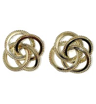 Etched Interlocking Circles Earrings REAL SOLID 14 k Yellow Gold 2.6 g - £211.50 GBP