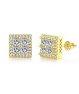 18k Layered Real Gold Filled Square Screw Back Earrings Pave Hip Hop Ice... - $276.07 MXN