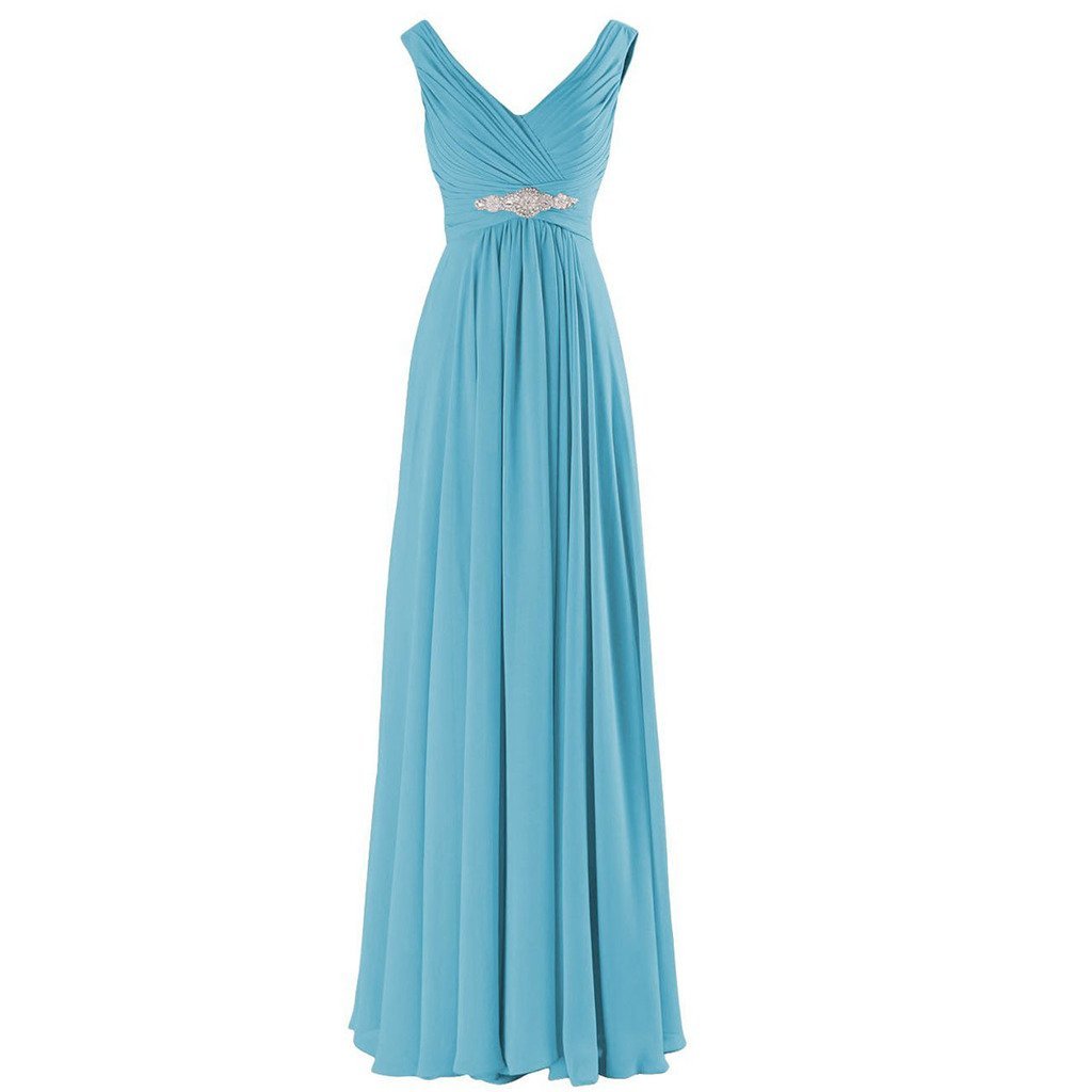 Kivary V Neck Beaded Long A Line Chiffon Formal Prom Dresses Corset Bridesmaid G