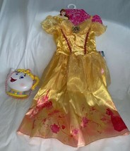 Disney Beauty And The Beast Belle&#39;s Ball Gown Girls Small 4-6X + Mrs Potts Purse - £31.97 GBP