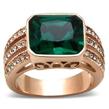 Emerald Cut Synthetic Glass Blue Zircon Rose Gold Plated Statement Ring Sz 5-10 - £40.72 GBP