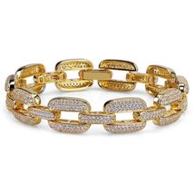 Hip Hop Gold/Silver Color Iced Out Micro Pave CZ Stone Bracelet Copper Cuban Cha - £43.96 GBP