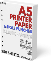 A5 Blank Paper 6-Hole Punched, 250 Sheets (500 Pages), 100 GSM, Printer ... - £15.40 GBP