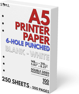 A5 Blank Paper 6-Hole Punched, 250 Sheets (500 Pages), 100 GSM, Printer ... - £15.45 GBP