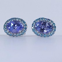 1 Carat Oval Cut Violet Blue Tanzanite Halo Diamond Stud Earrings 14k Wh... - $505.63