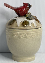 Hand Crafted Studio Art Snow And Pines Cones, Cardinal on Lid Box Canister Jar - £23.56 GBP