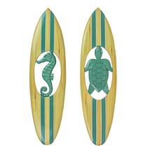 32 Inch Turquoise Seahorse &amp; Sea Turtle Wood Surfboard Wall Hanging Art Set of 2 - £50.44 GBP