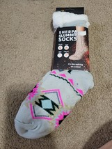 Heat trendz women&#39;s sherpa slumber socks light gray non slip - £7.21 GBP