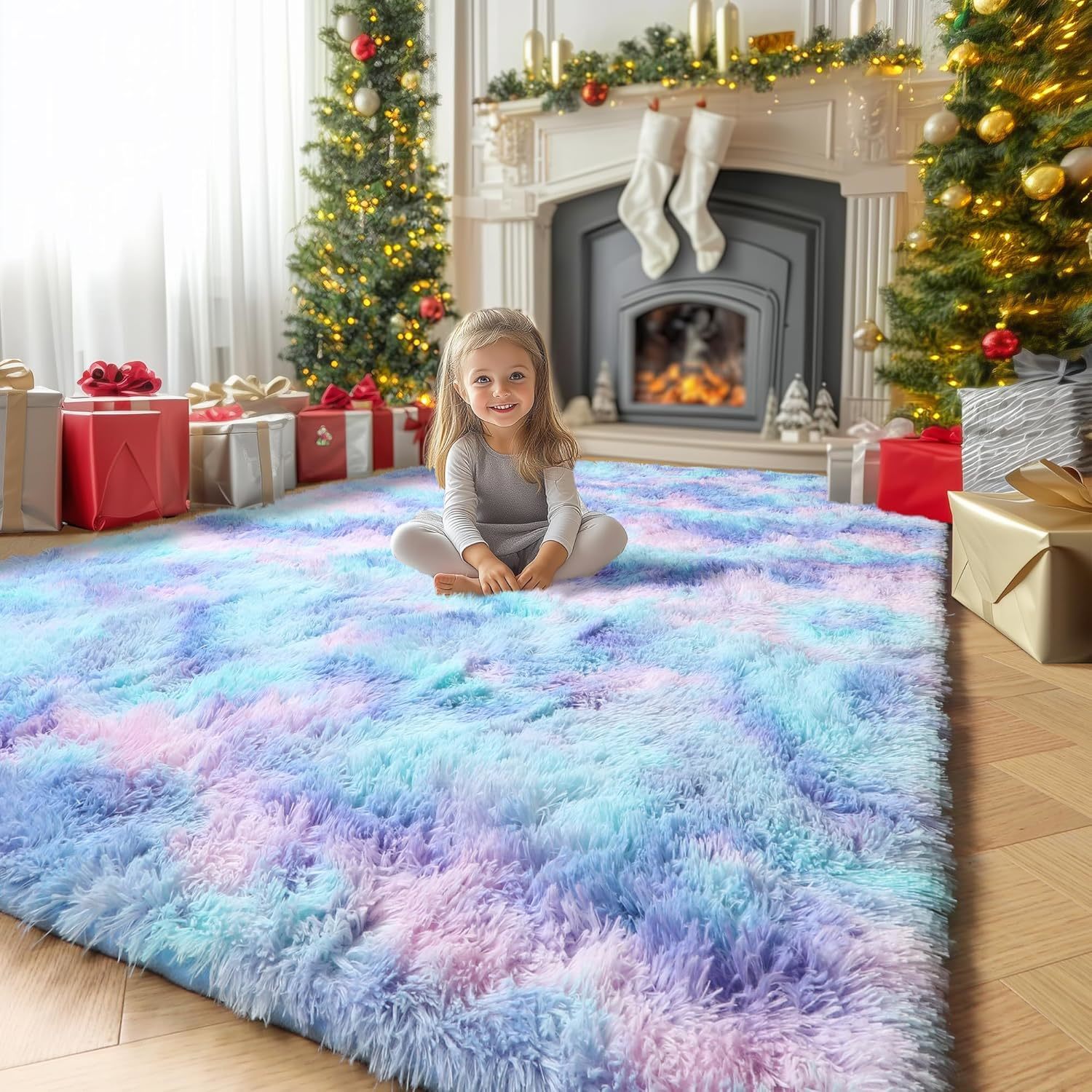Amdrebio Purple Rainbow Rugs For Bedroom Girls Room Decor, Soft Fluffy C... - $37.92
